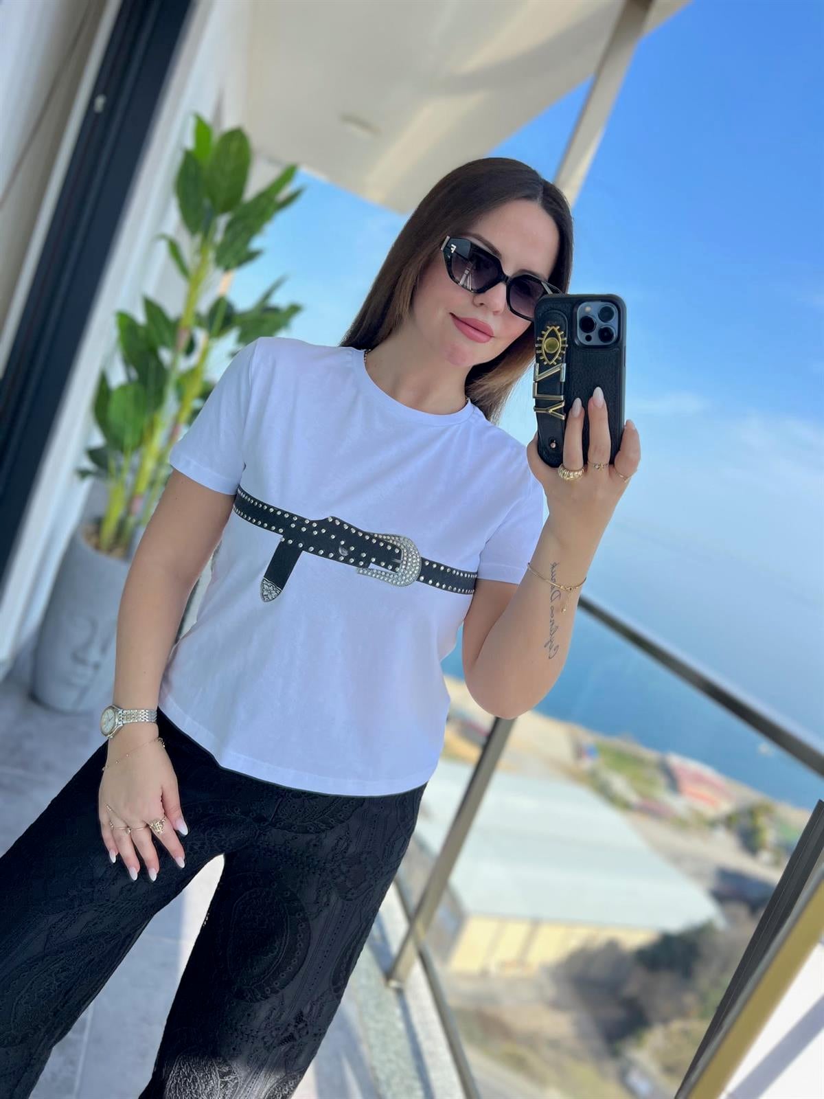 0016 Kemer Baskılı Tshirt BEYAZ