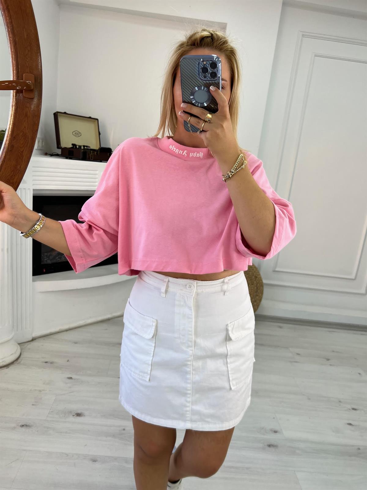 0023 Crop Tshirt PEMBE