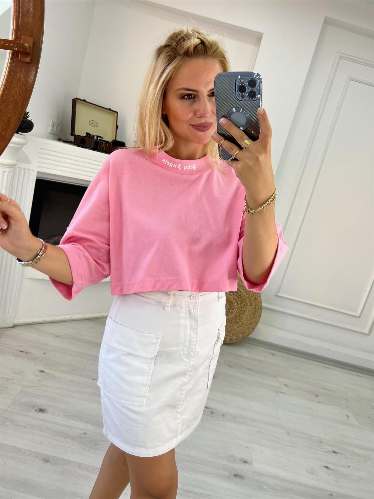 0023 Crop Tshirt PEMBE