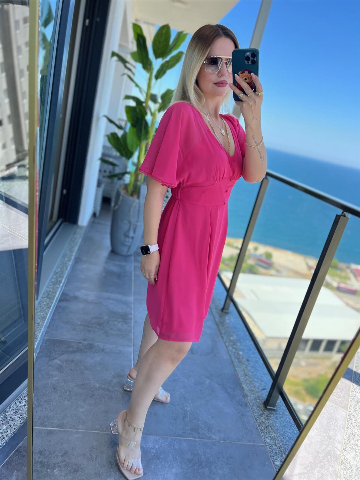 003 Kolu Tül Elbise PEMBE