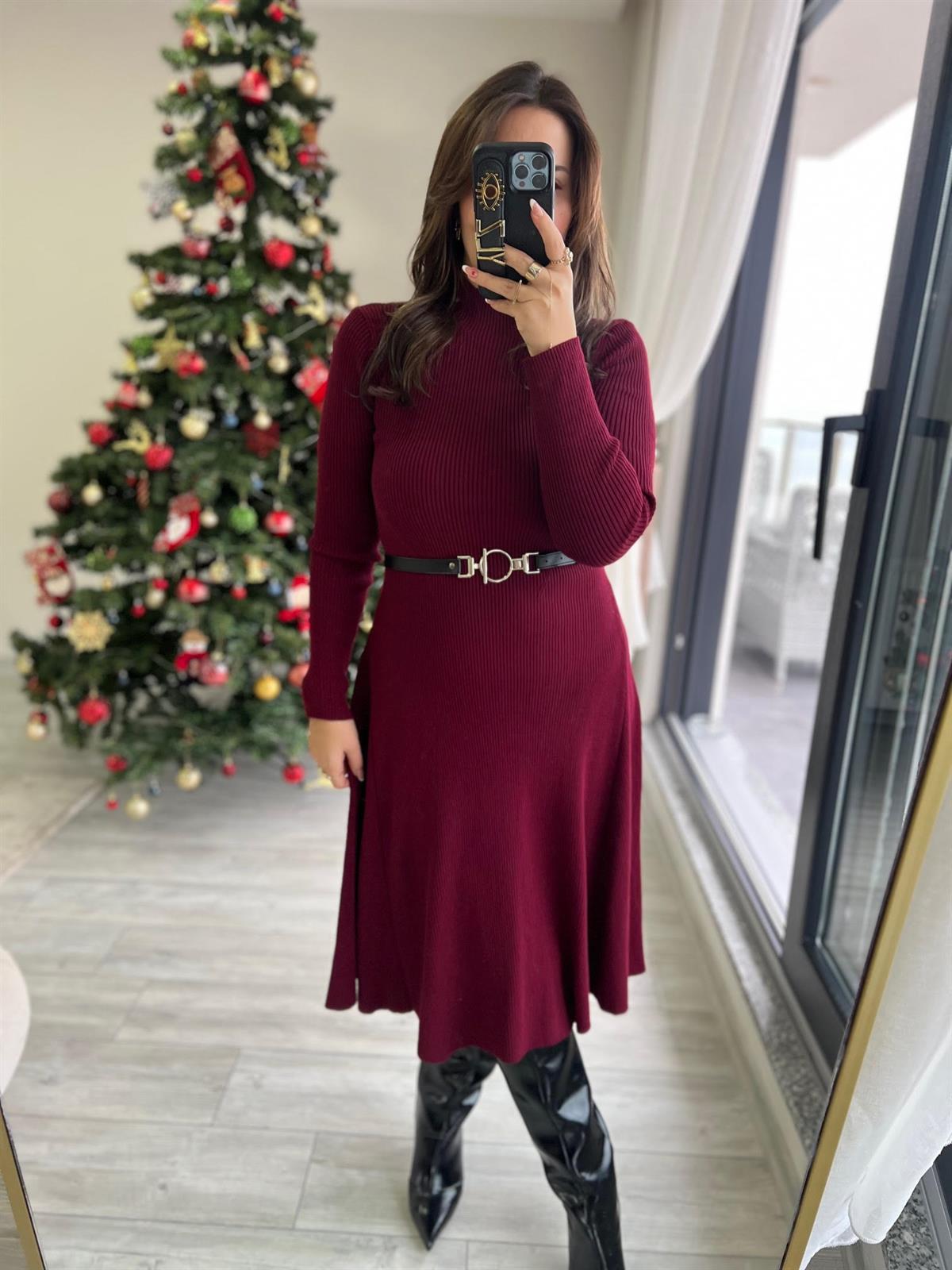 004 Kemerli Elbise BORDO