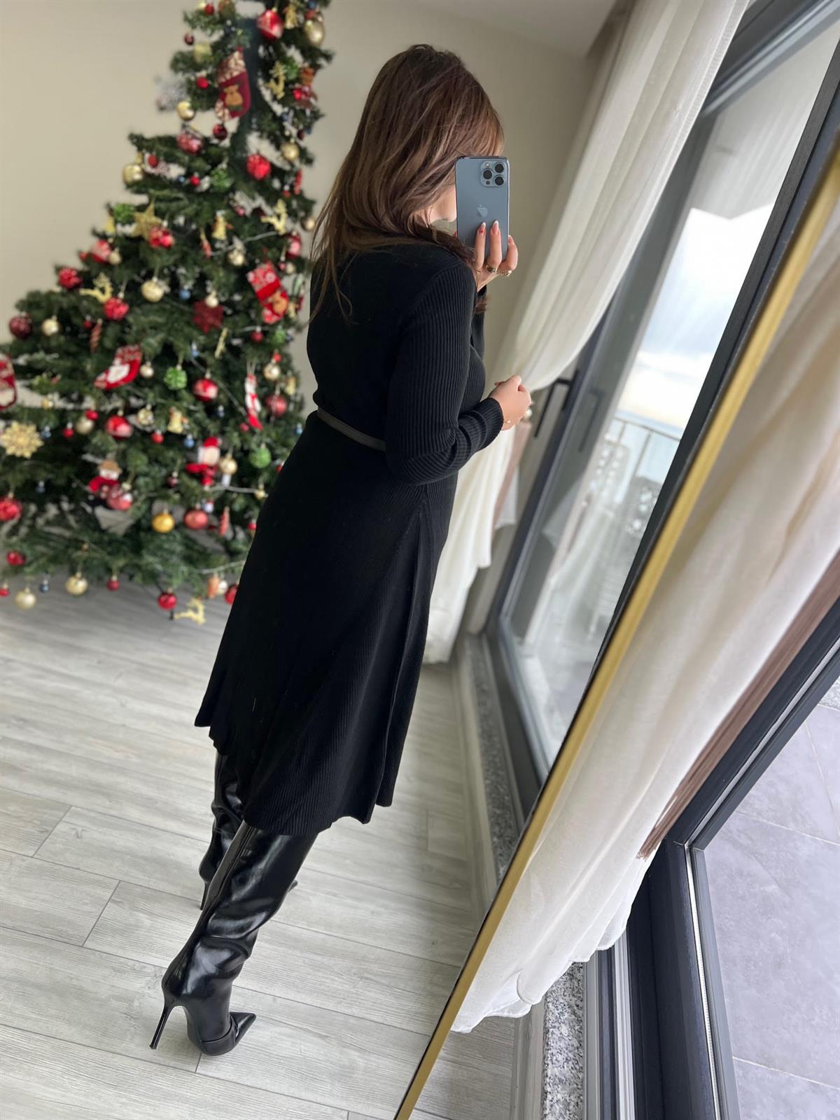 004 Kemerli Elbise SİYAH
