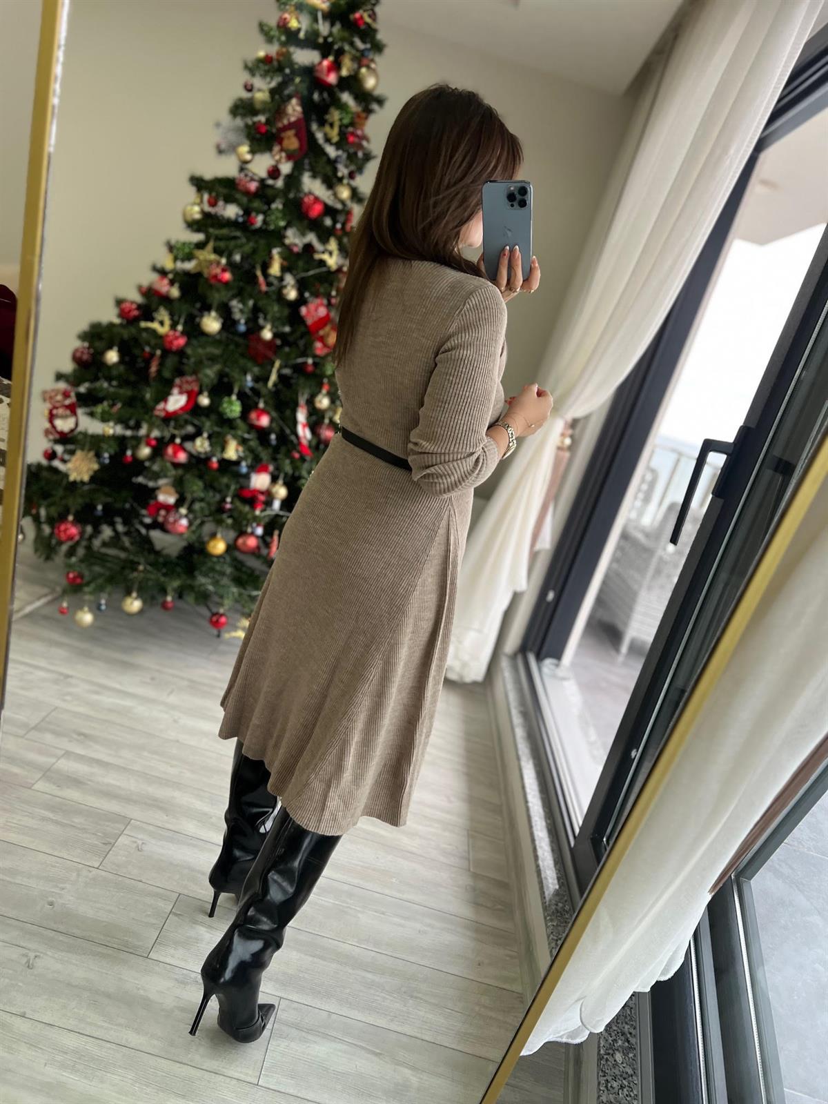004 Kemerli Elbise VİZON
