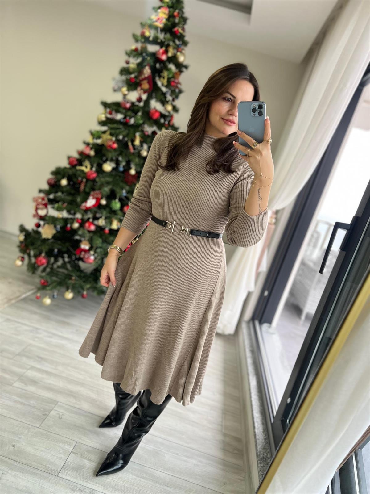 004 Kemerli Elbise VİZON