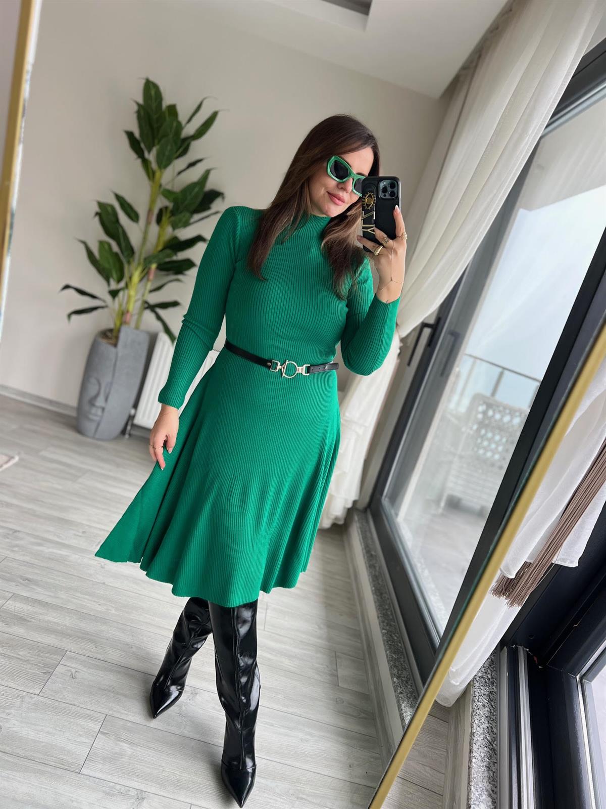 004 Kemerli Elbise YEŞİL