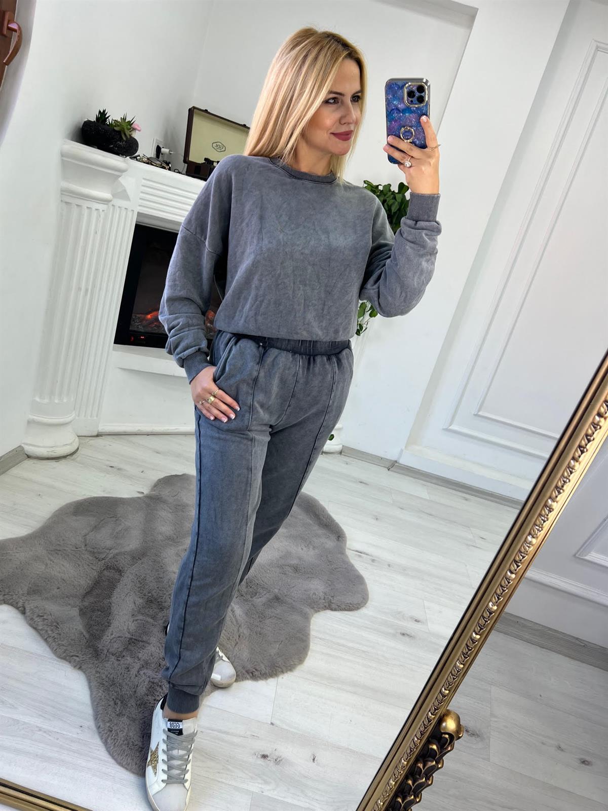 0067 Oweraize Asit Yıkama Sweat GRİ