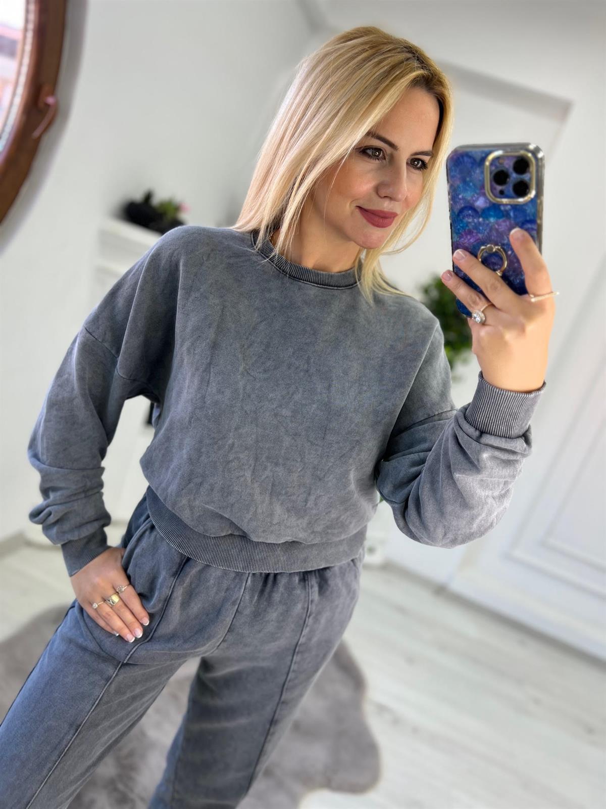 0067 Oweraize Asit Yıkama Sweat GRİ