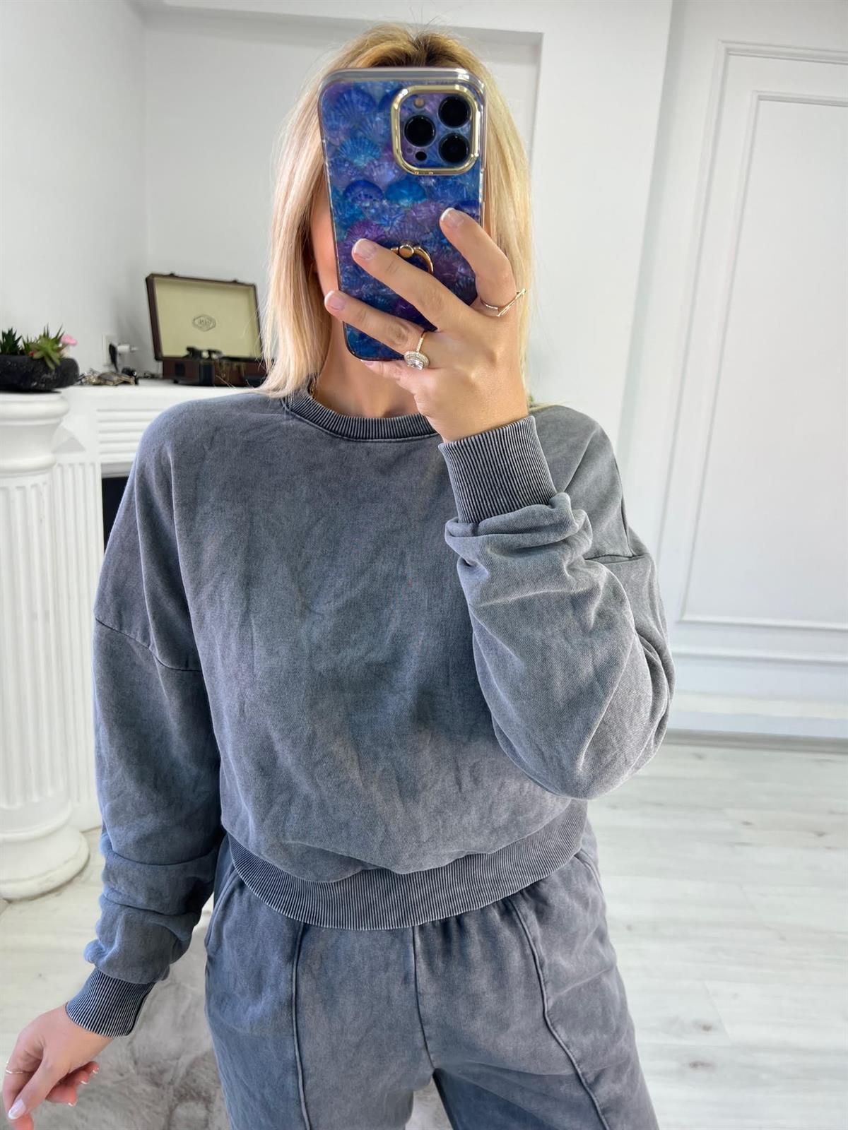 0067 Oweraize Asit Yıkama Sweat GRİ