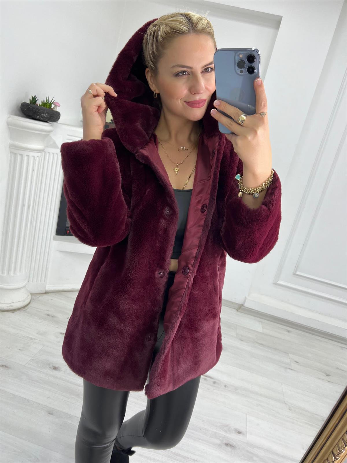 01 Peluş Mont BORDO