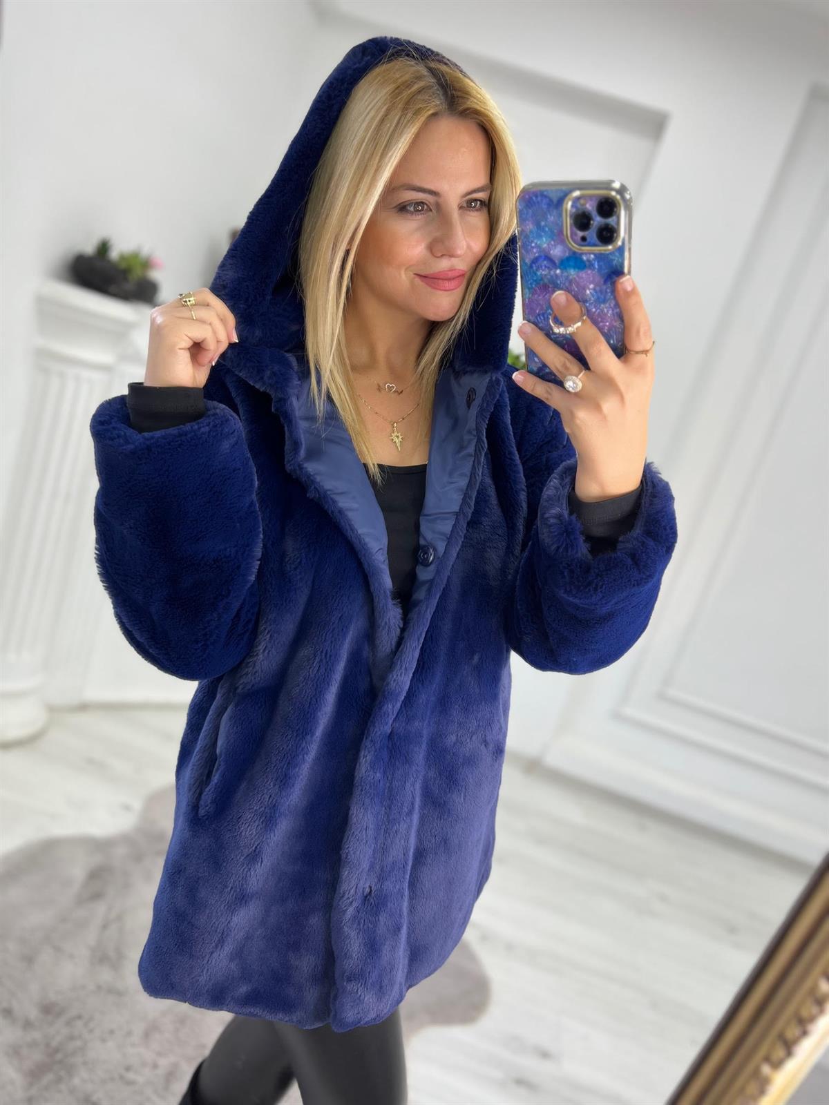 01 Peluş Mont LACİVERT