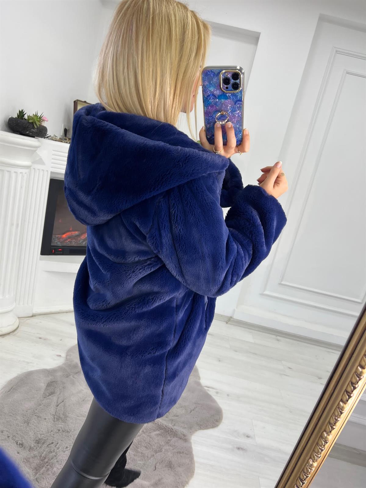 01 Peluş Mont LACİVERT