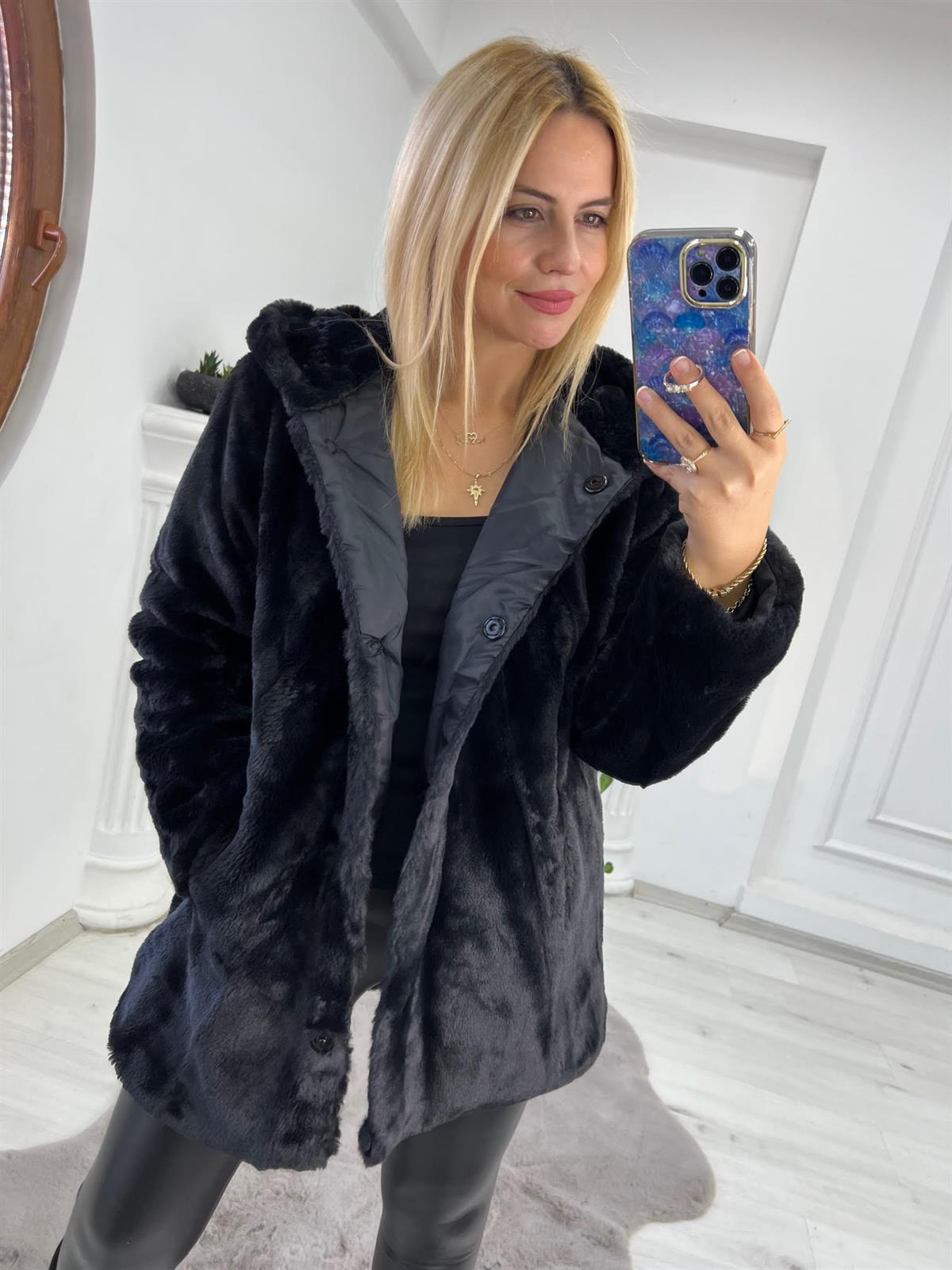 01 Peluş Mont SİYAH