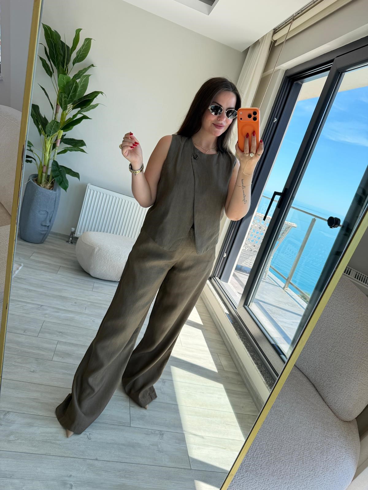 0102 Yelek Pantalon Takım KAHVE