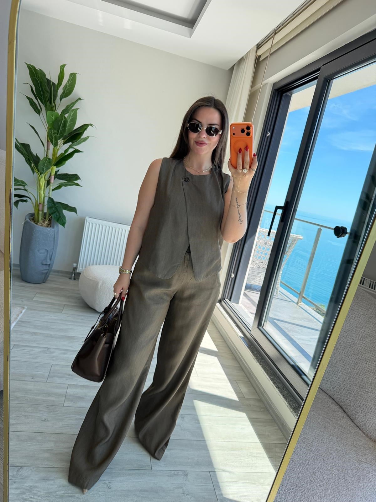 0102 Yelek Pantalon Takım KAHVE