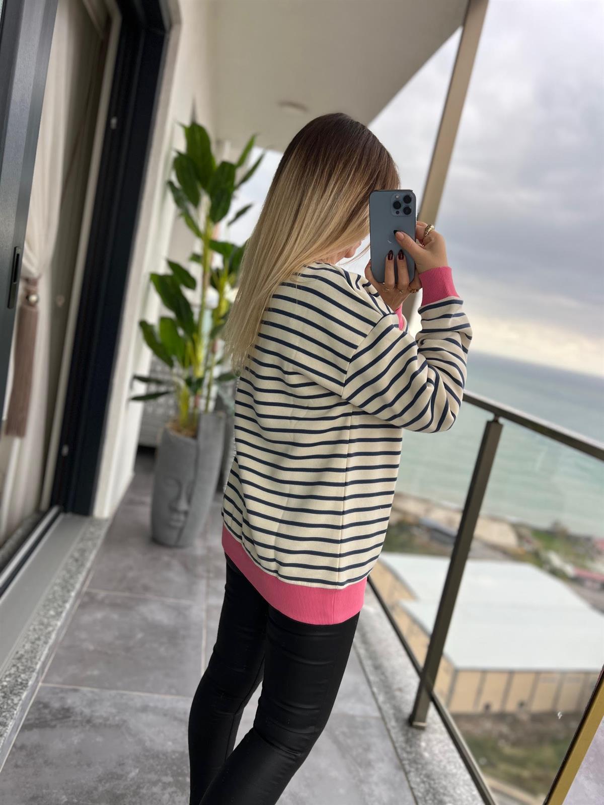019 V Yakaı İçi Şardonlu Sweat LACİVERT
