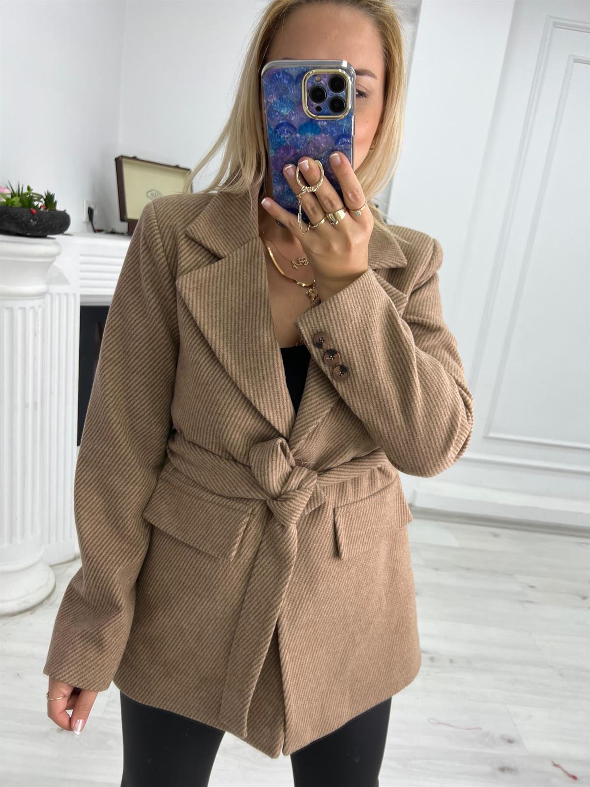 02046 Kaşe Kuşaklı Ceket KAHVE