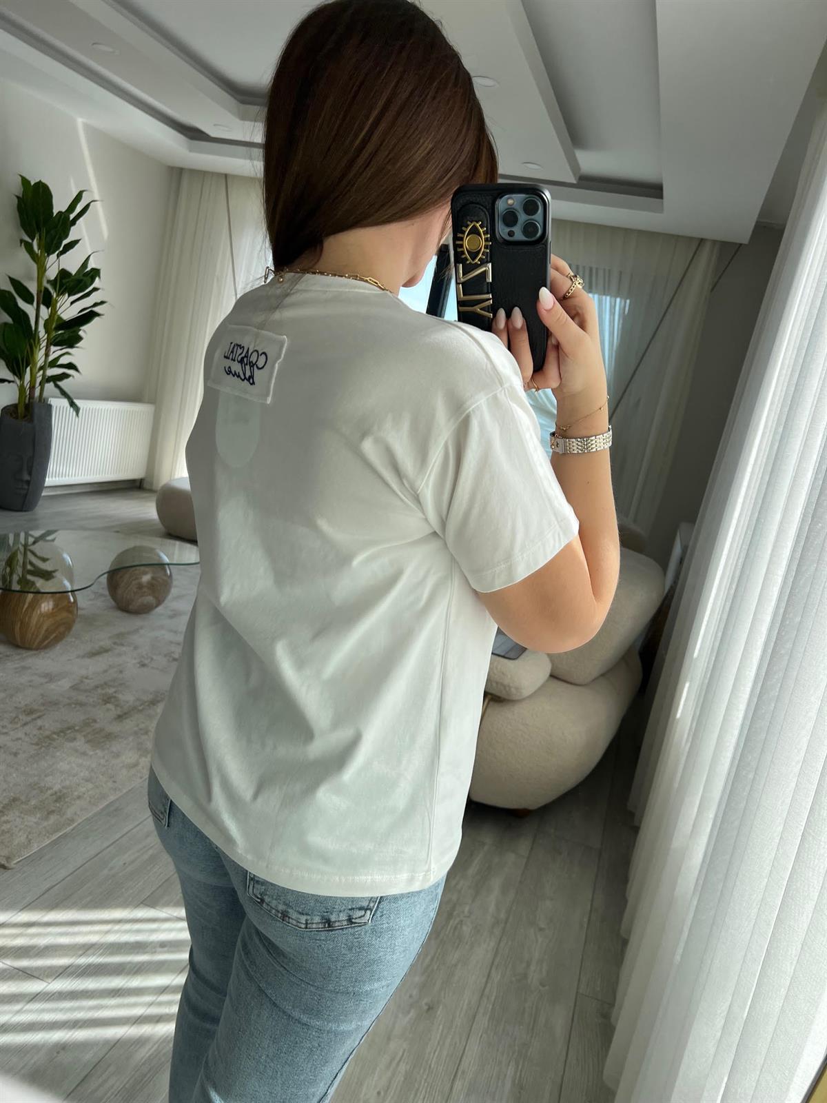 0216 Kız İşlemeli Tshirt EKRU