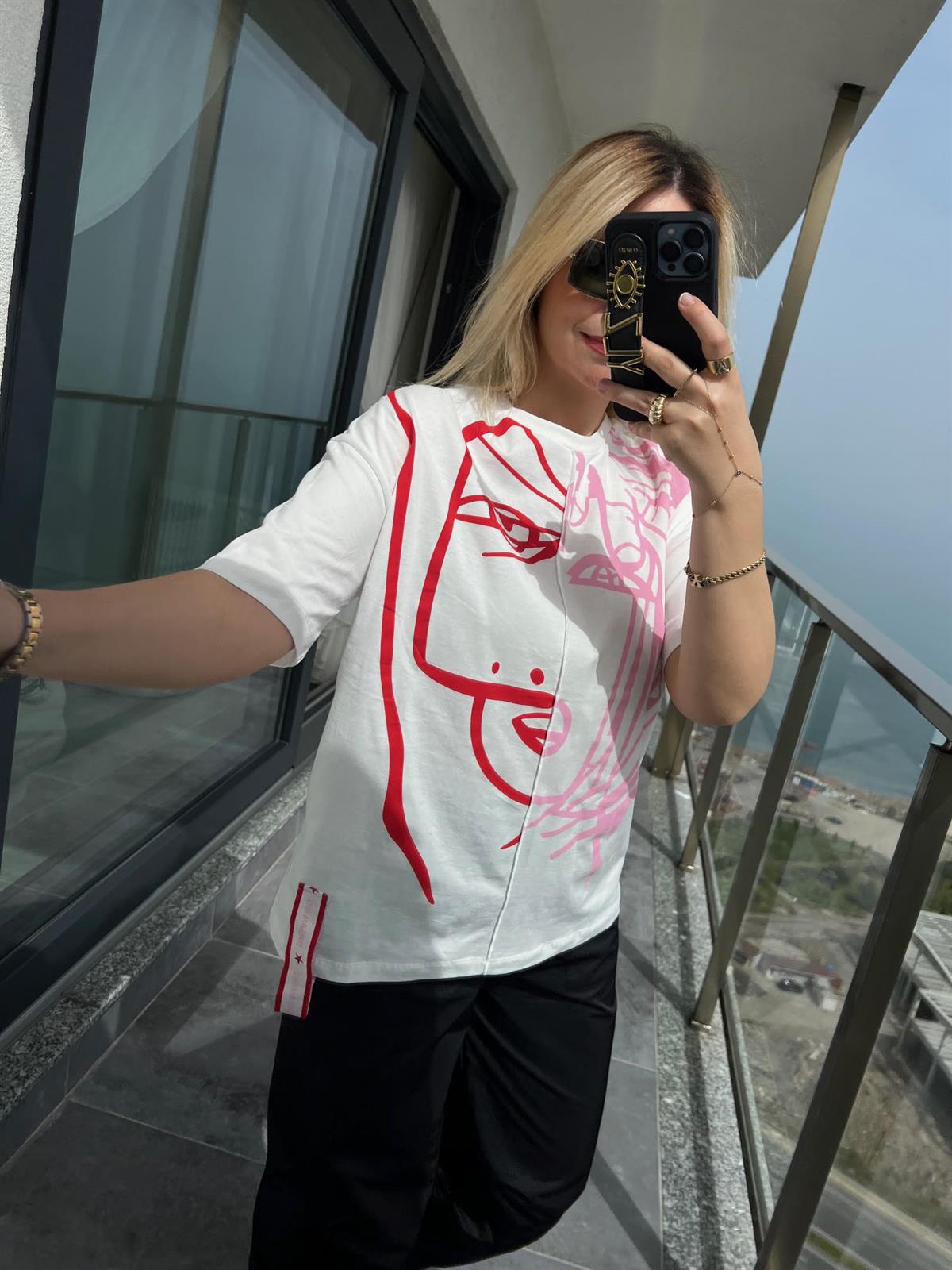 0229 Etiketli Baskılı Tshirt BEYAZ
