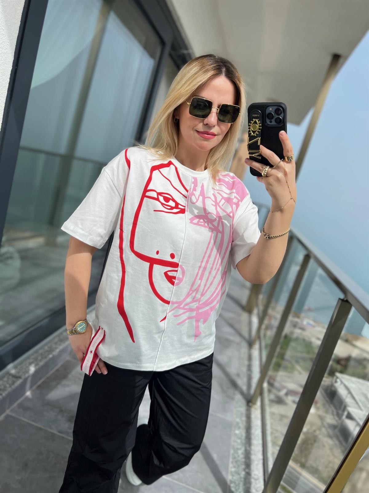 0229 Etiketli Baskılı Tshirt BEYAZ
