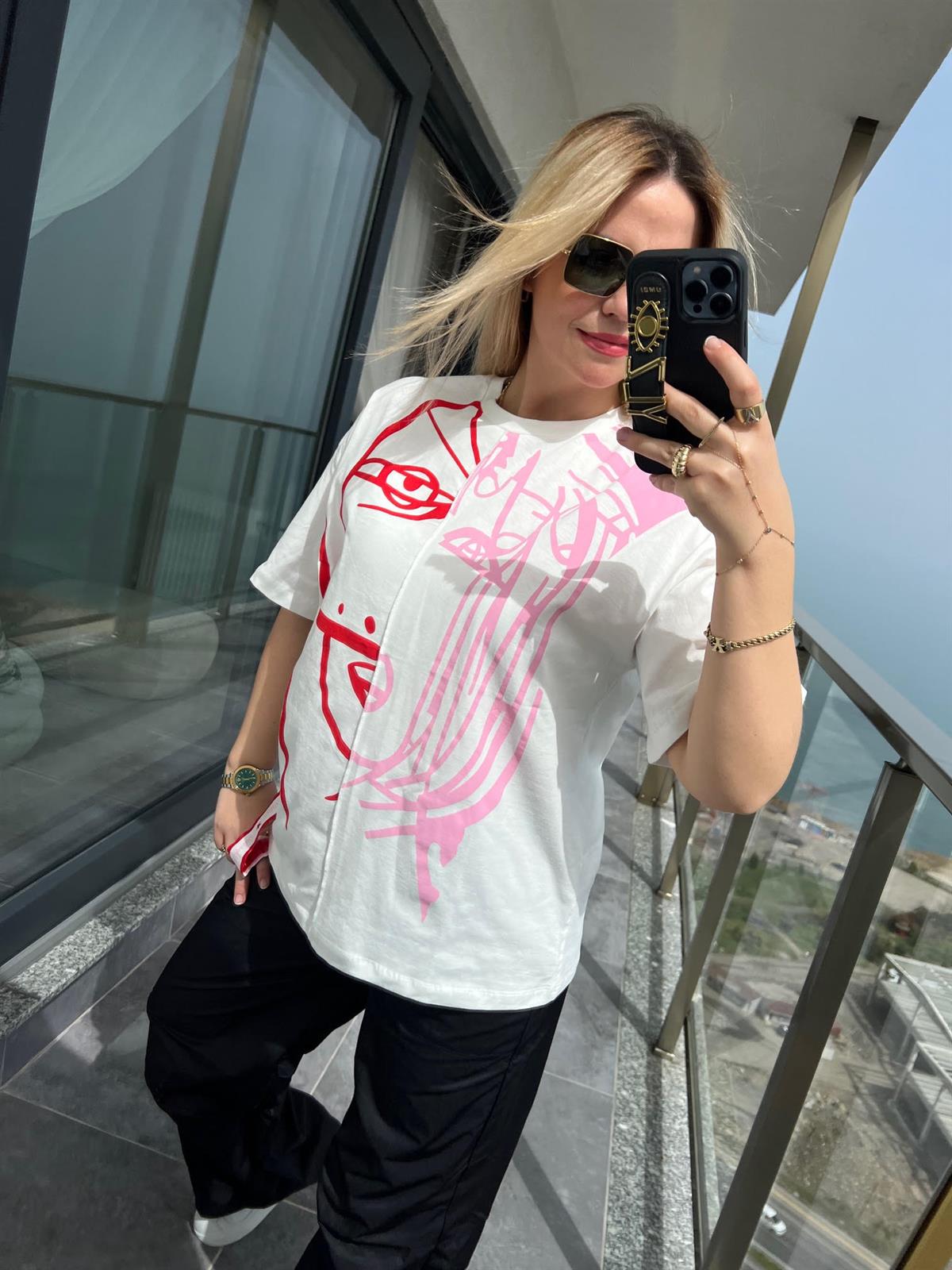 0229 Etiketli Baskılı Tshirt BEYAZ