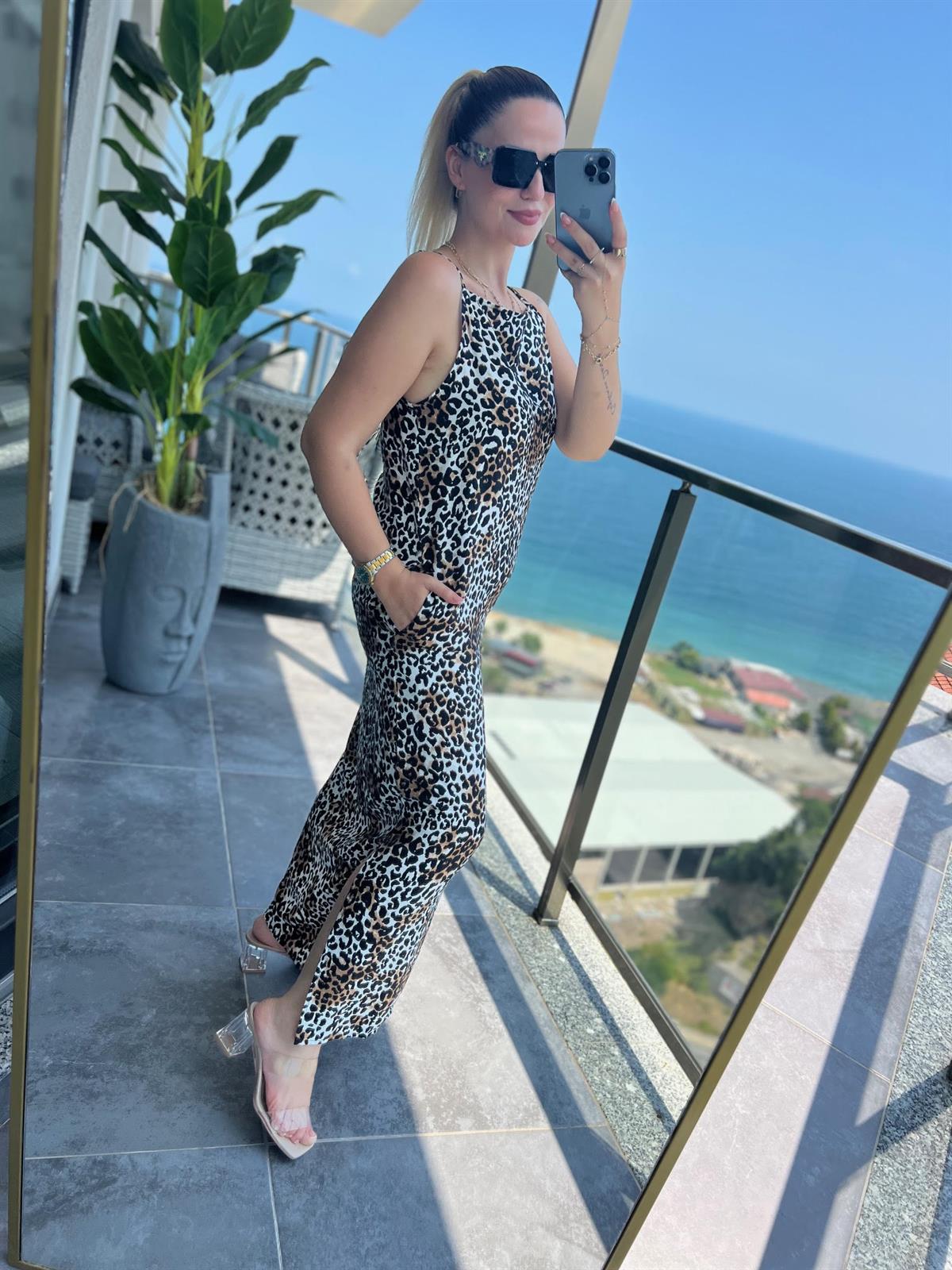 023 İp Askılı Elbise LEOPAR