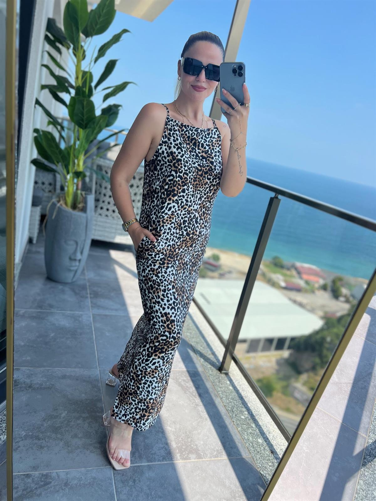 023 İp Askılı Elbise LEOPAR