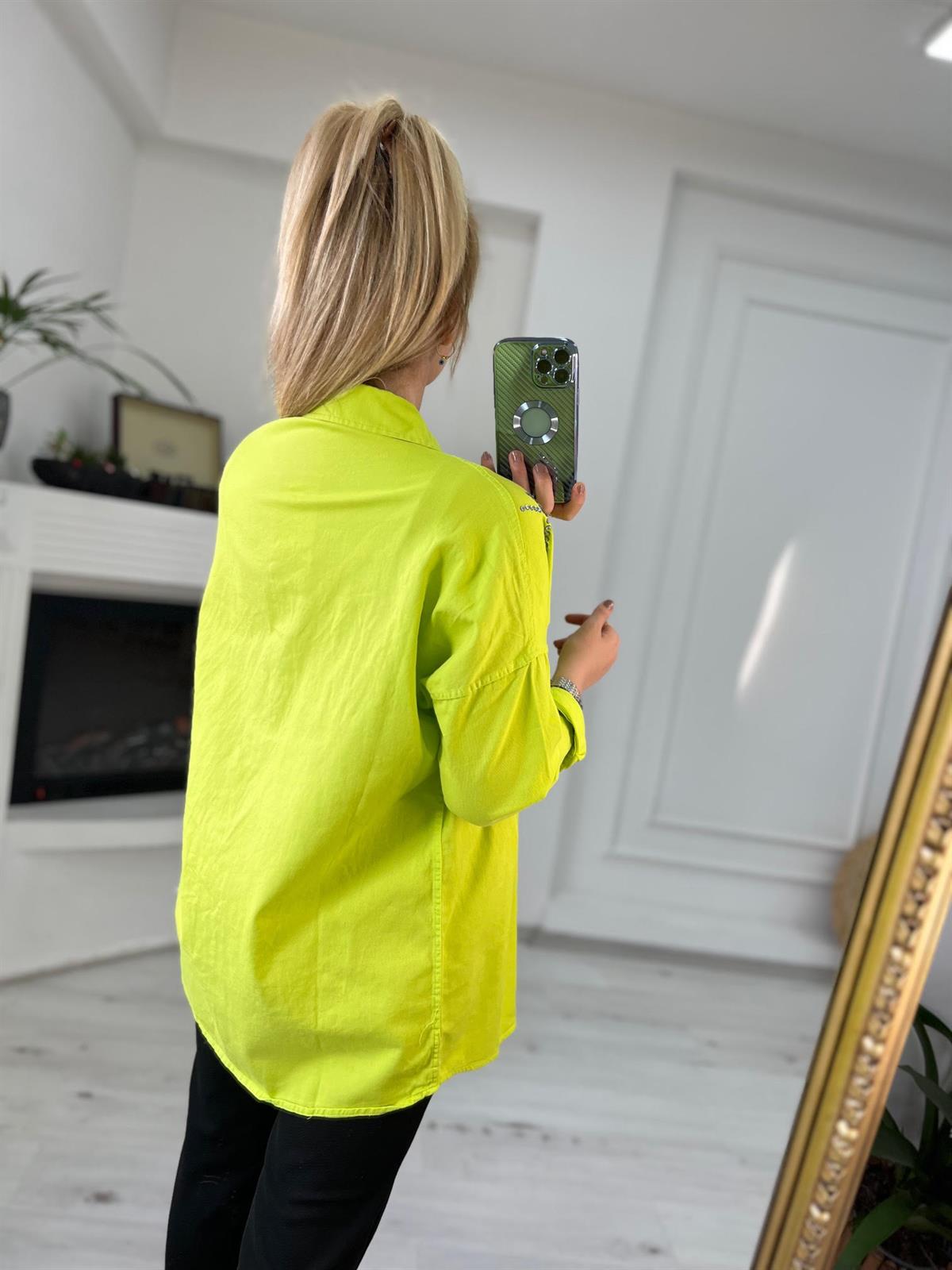 0247 Gabardin Gömlek NEON YEŞİL