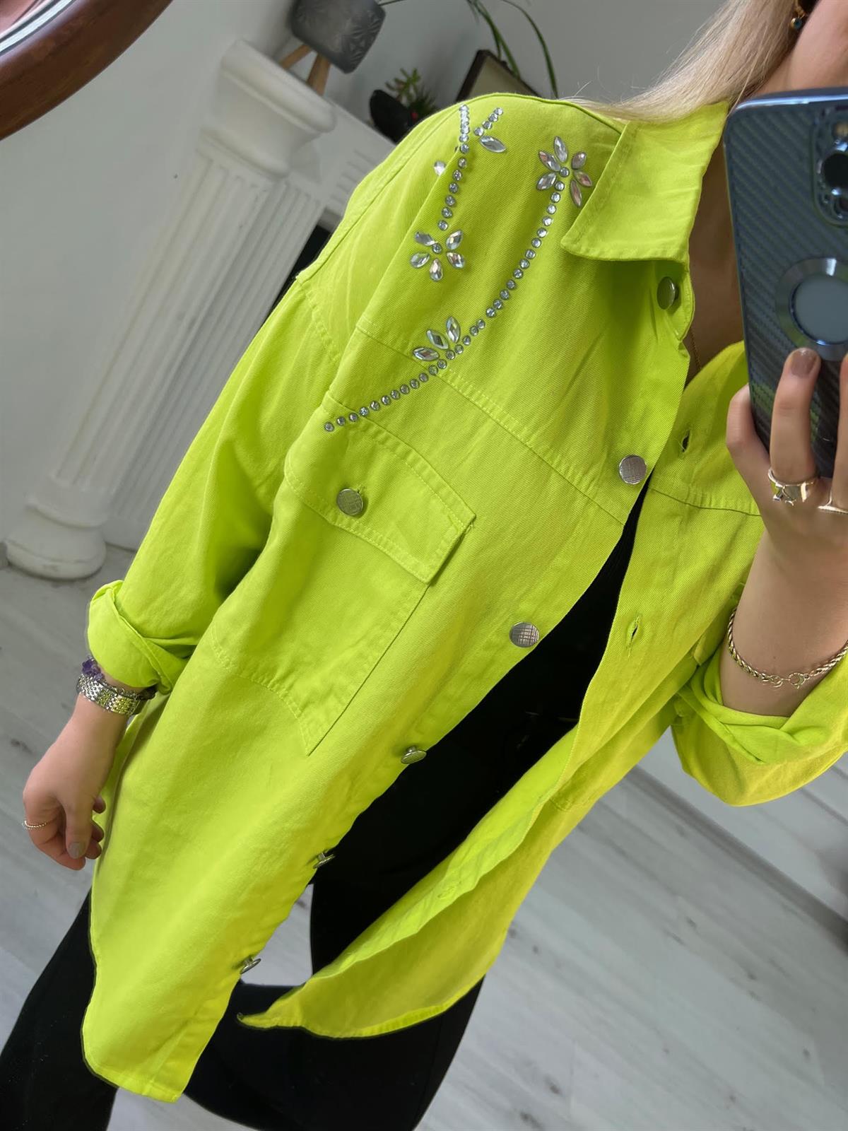 0247 Gabardin Gömlek NEON YEŞİL