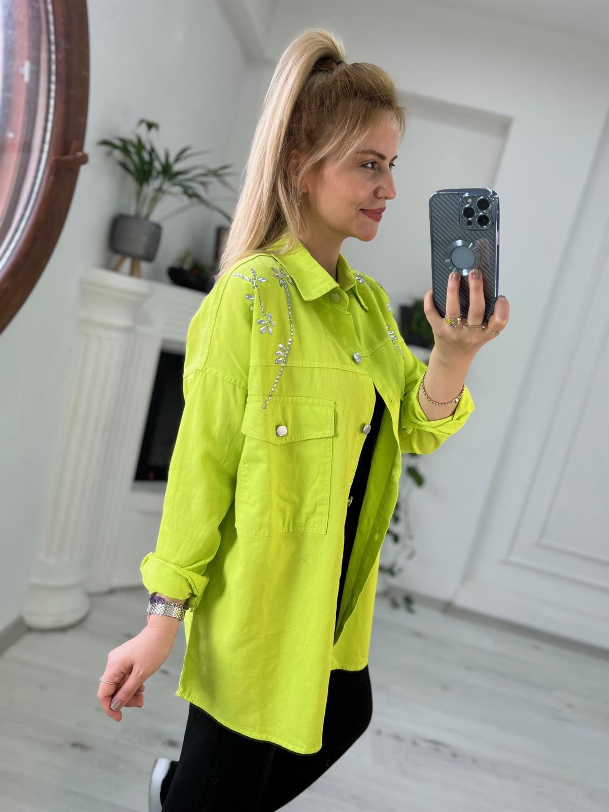 0247 Gabardin Gömlek NEON YEŞİL