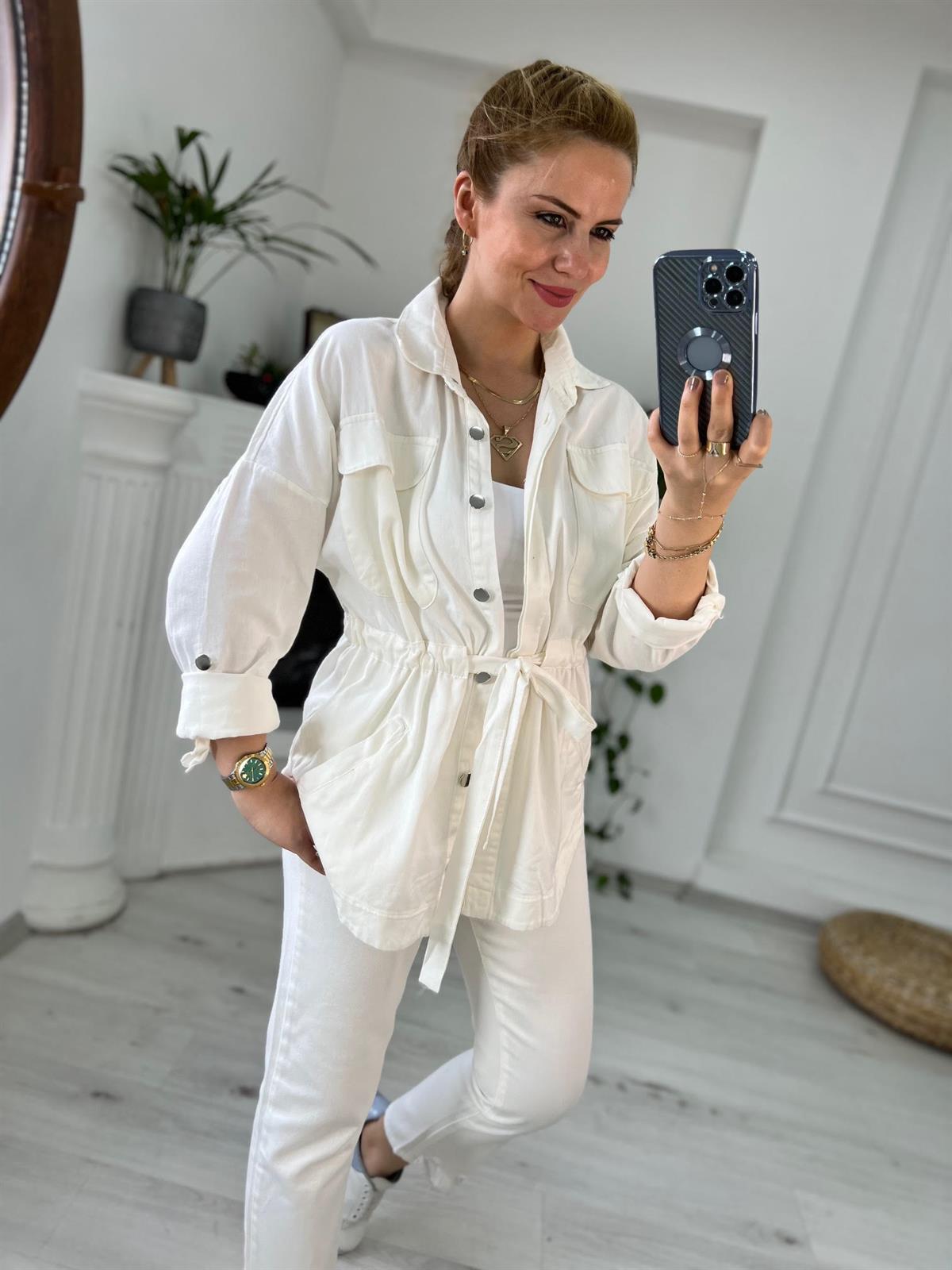 0259 Gabardin Ceket BEYAZ
