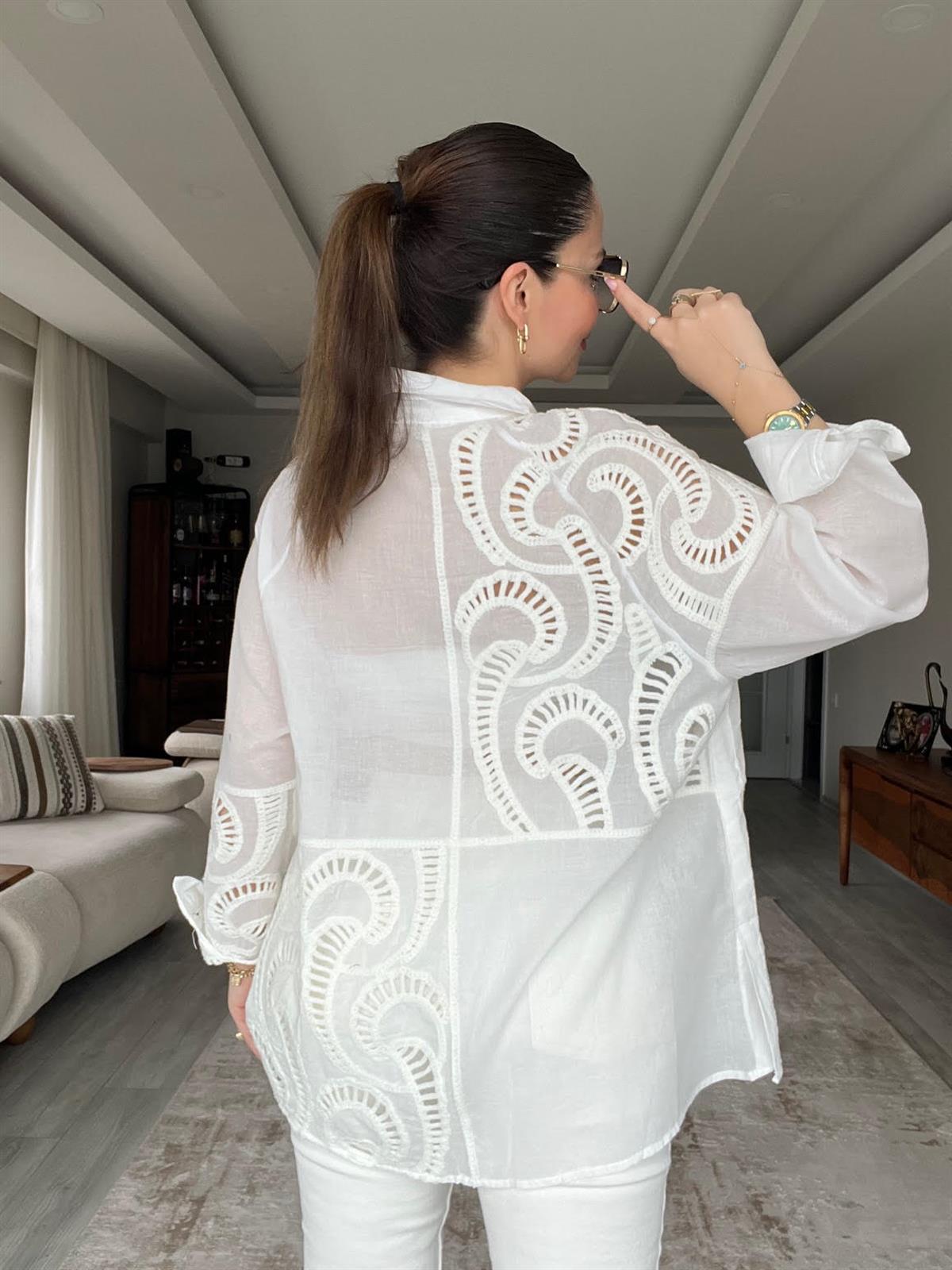 027 Nakışlı Gömlek EKRU