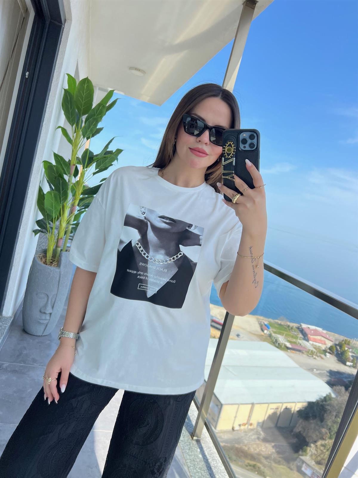 0271 Zincir Detay Tshirt EKRU