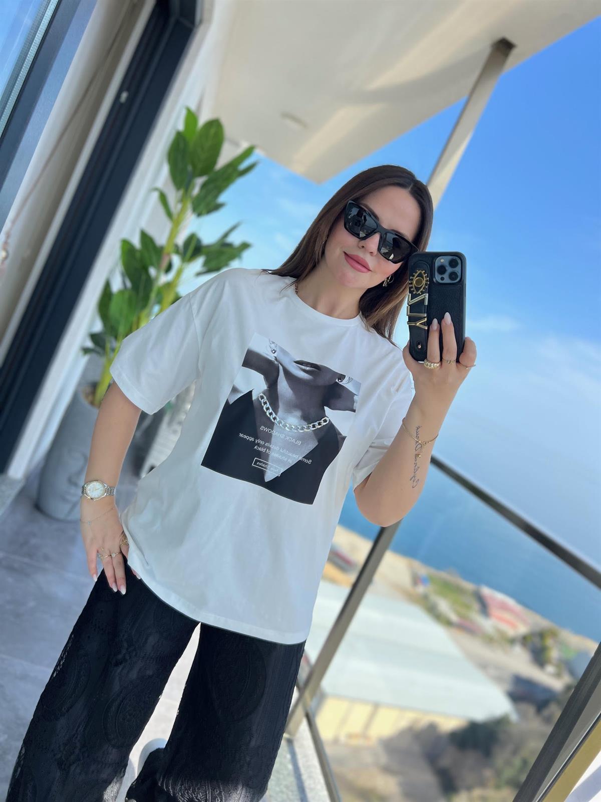 0271 Zincir Detay Tshirt EKRU