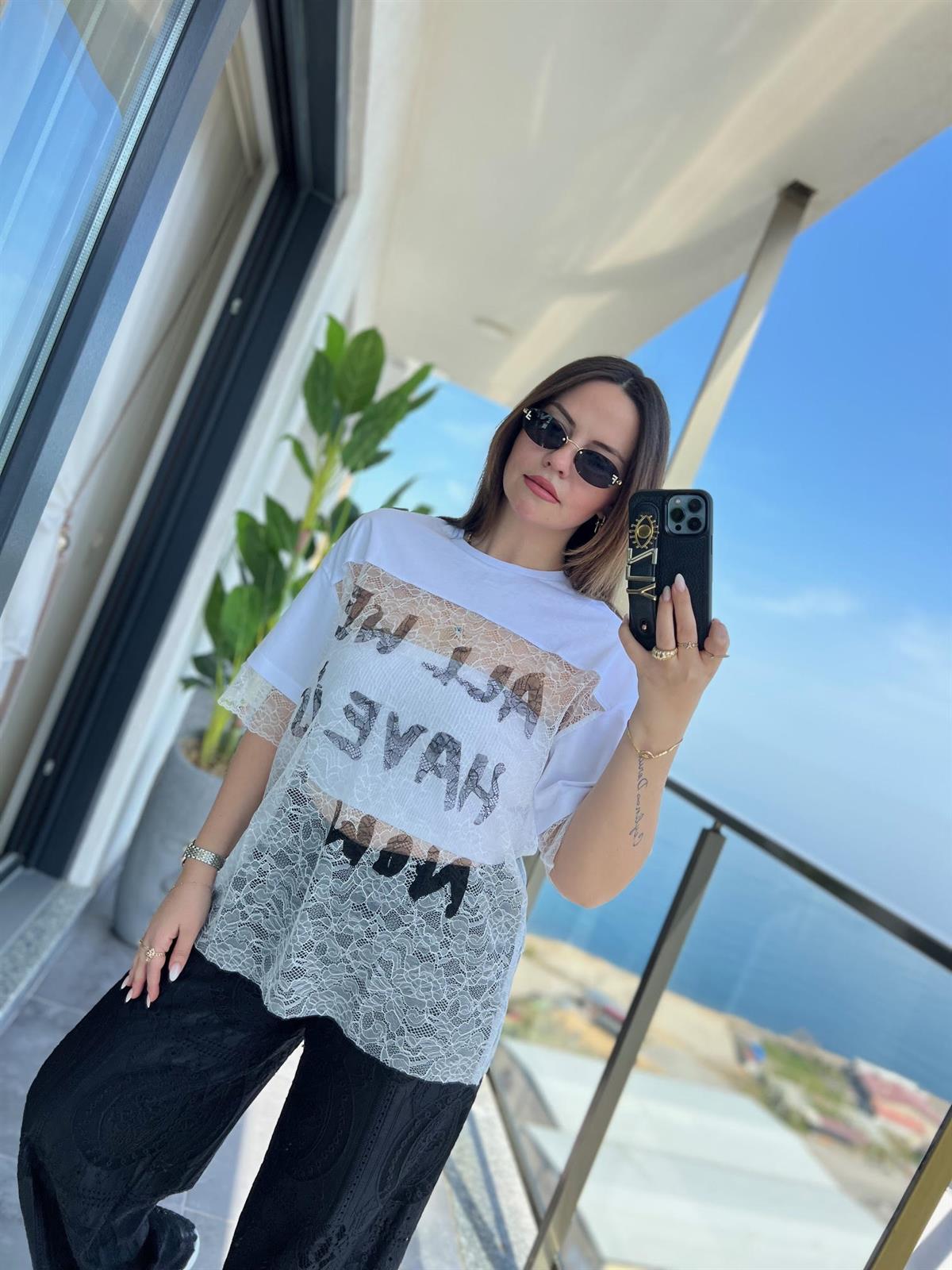 0298 Dantel Tshirt BEYAZ