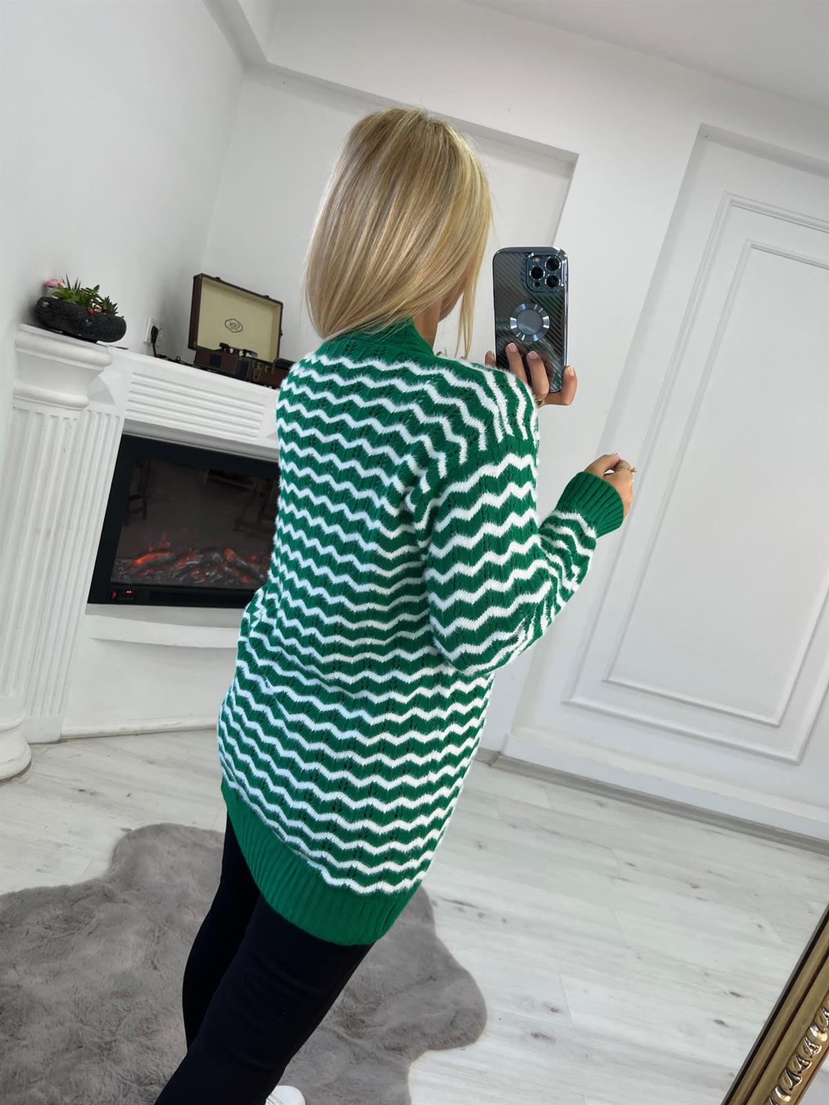 03 Zigzaglı Hırka YEŞİL
