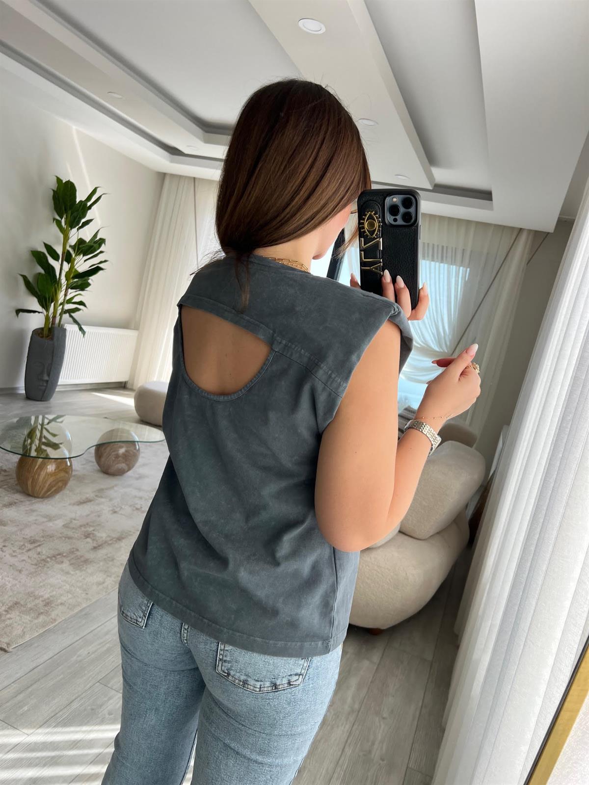 0310 Baskılı Vatkalı Tshirt ANTRESİT