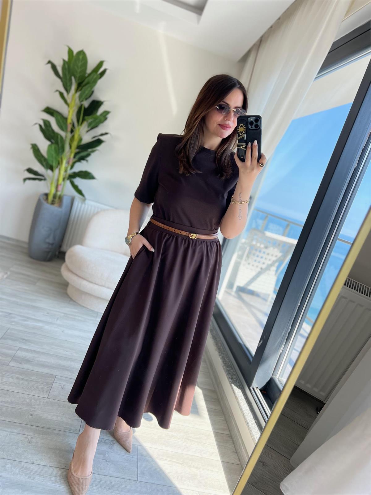 0319 Volanlı Etek KAHVE