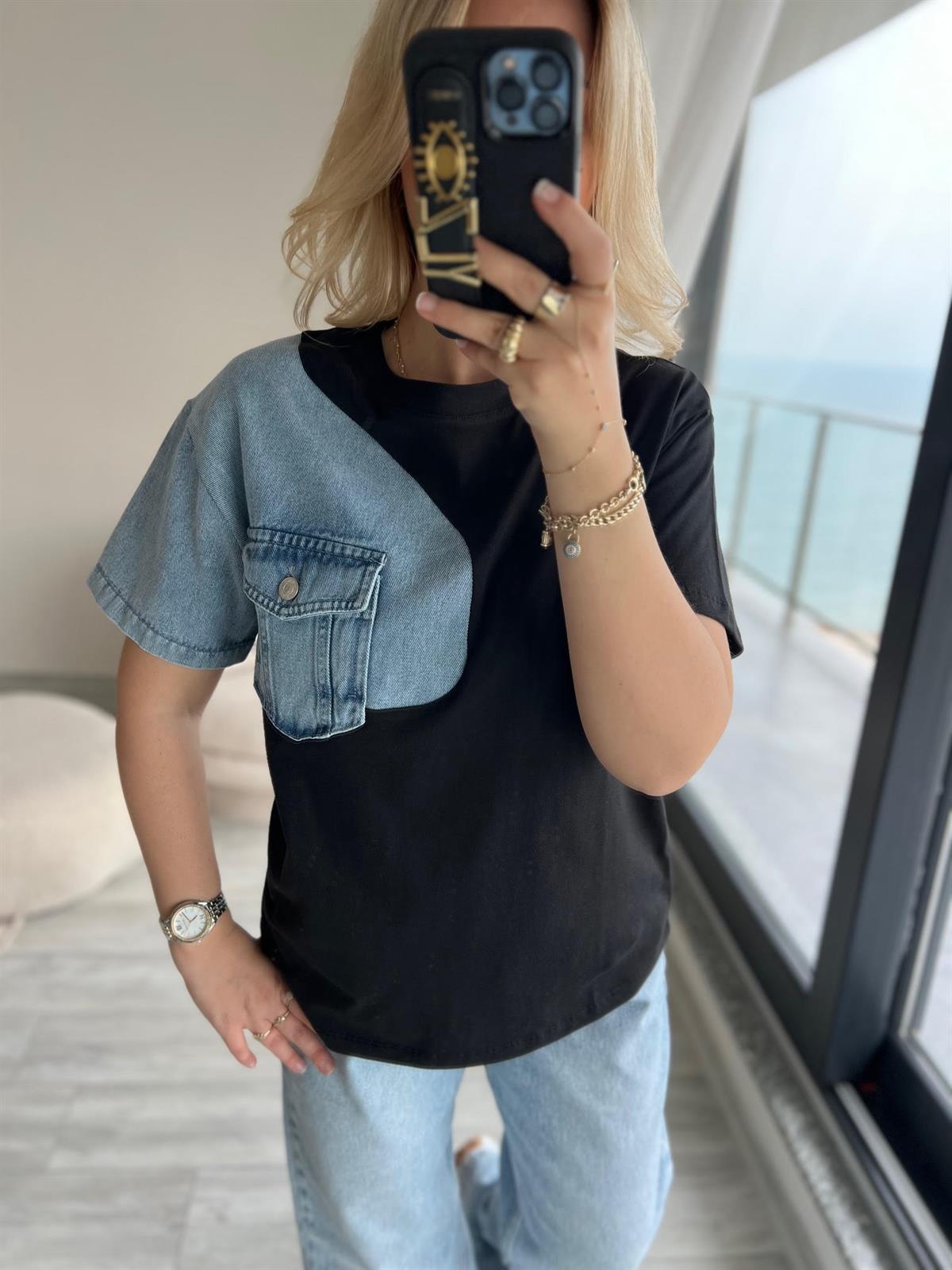 034 Cebi Jean Detaylı Tshirt SİYAH