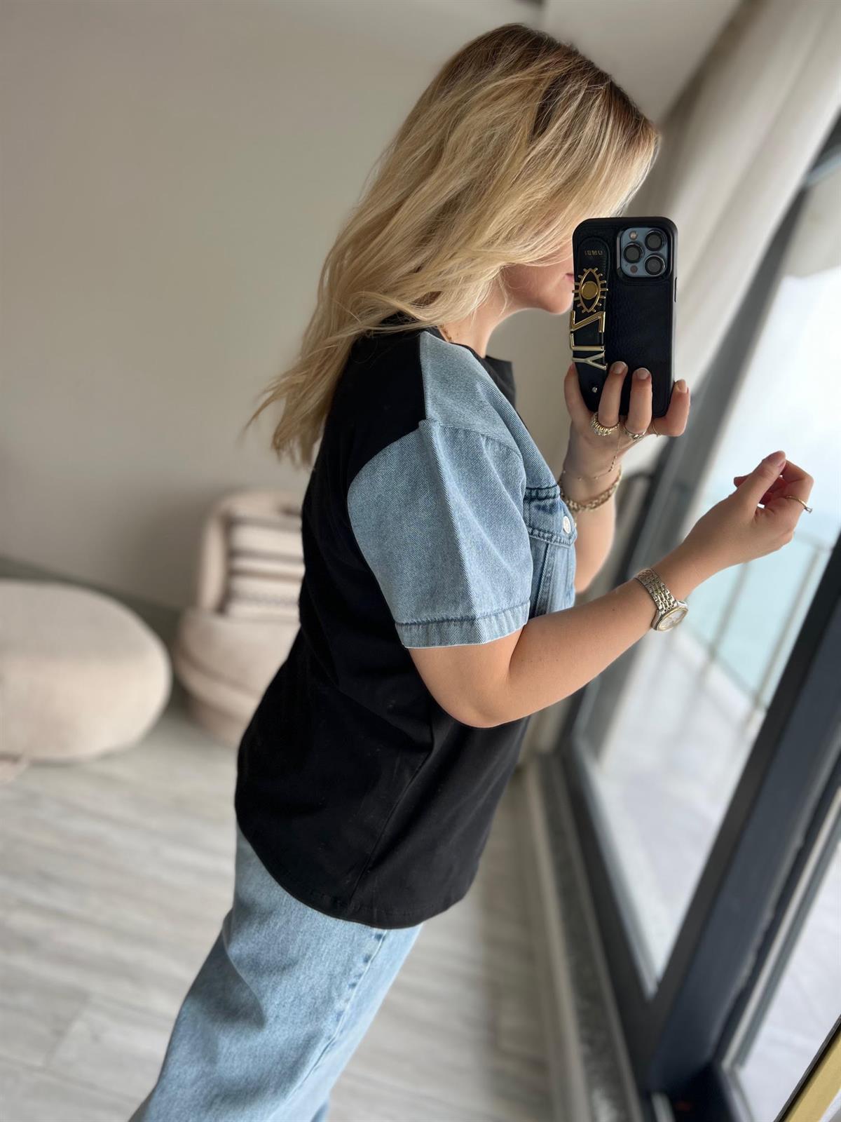 034 Cebi Jean Detaylı Tshirt SİYAH