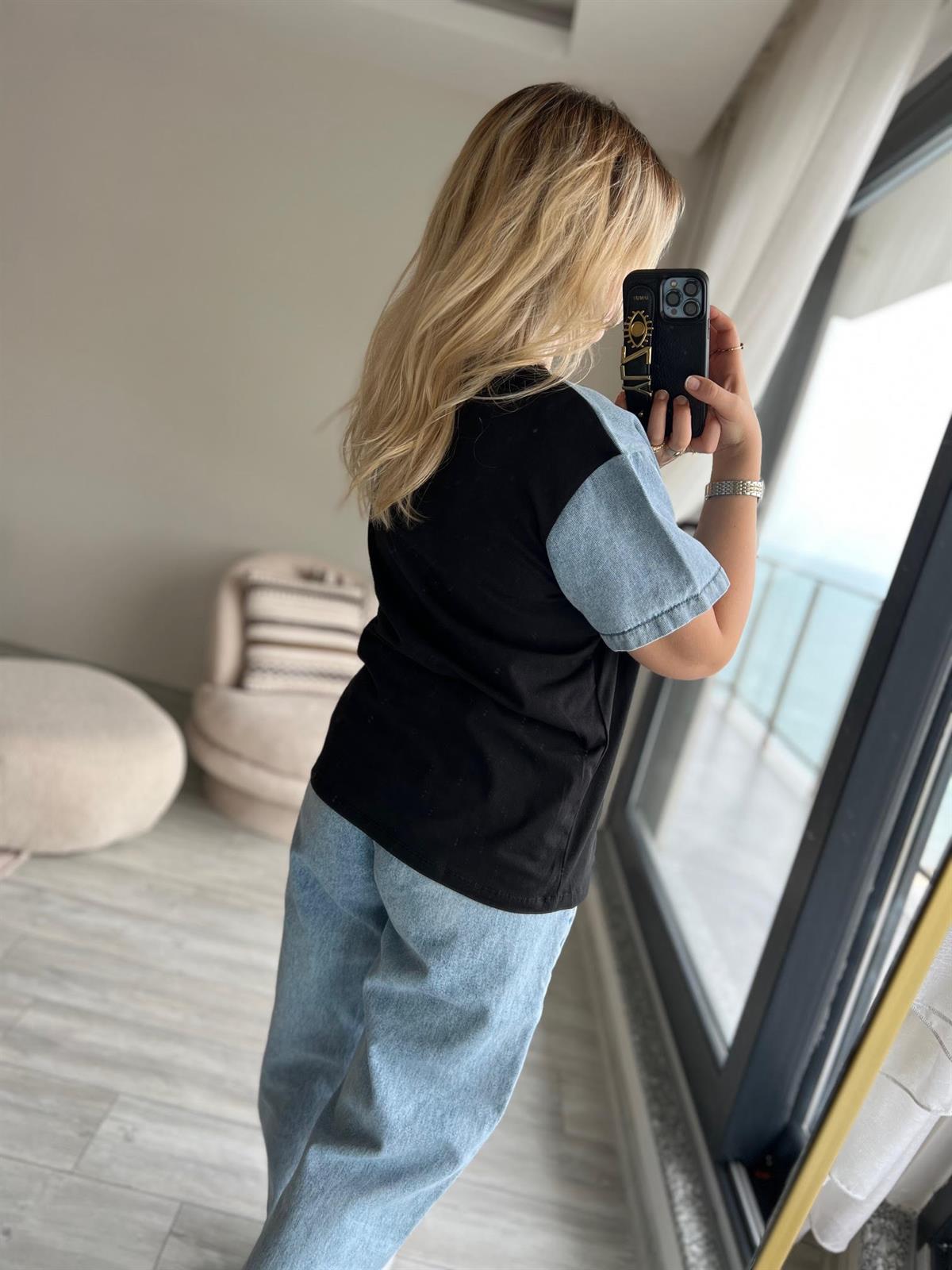 034 Cebi Jean Detaylı Tshirt SİYAH