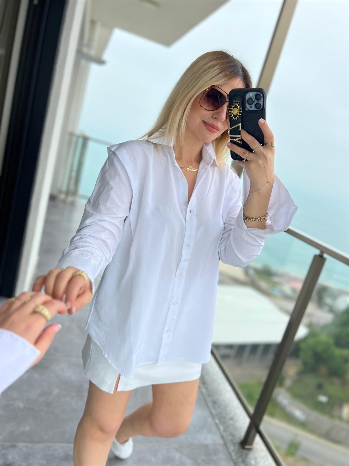 0373 Büzgülü Gömlek BEYAZ