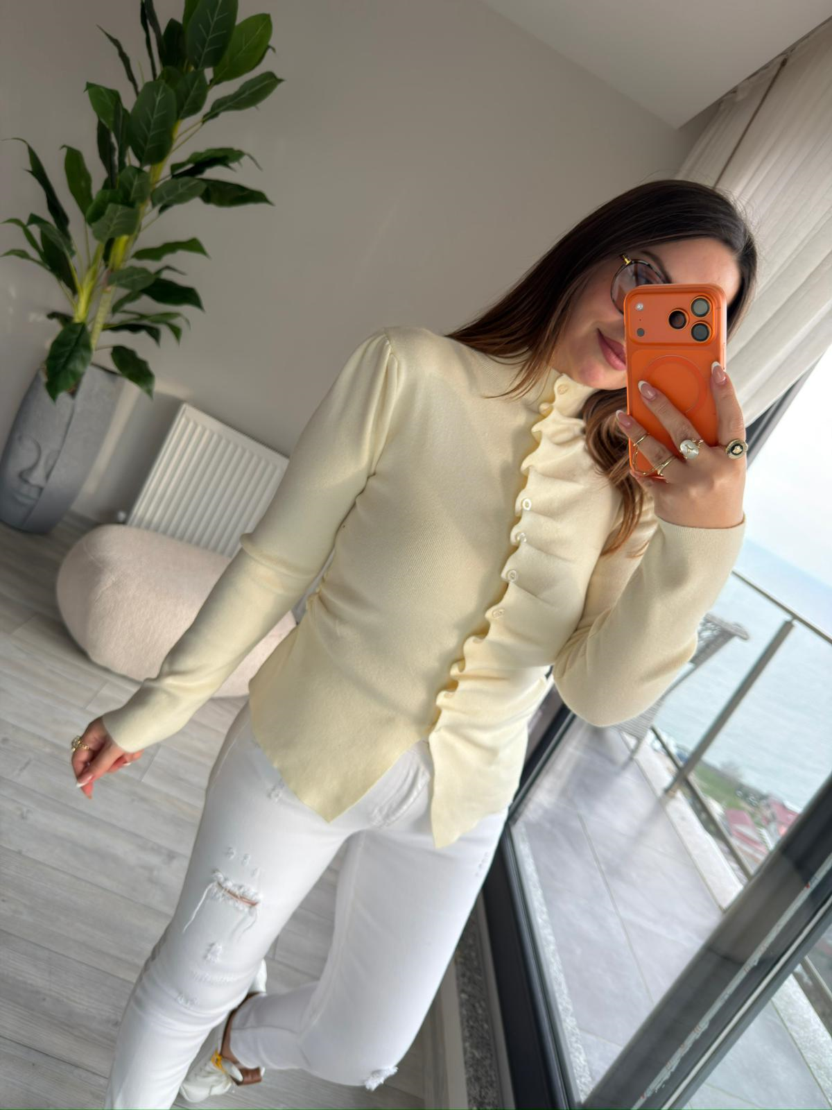 0376 Korspan Önü Fırfırlı Hırka VANİLYA