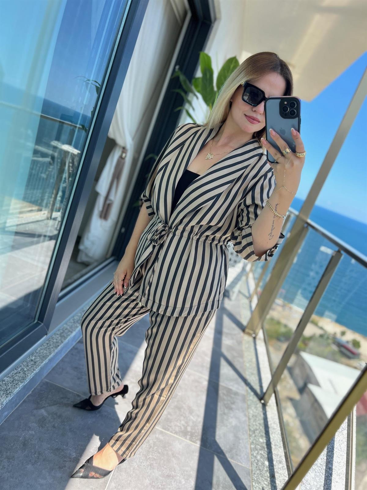 0514 Tencel Ceket Pantolon Takım ÇİZGİLİ