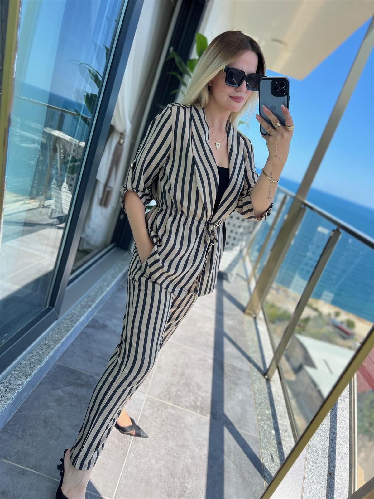 0514 Tencel Ceket Pantolon Takım ÇİZGİLİ