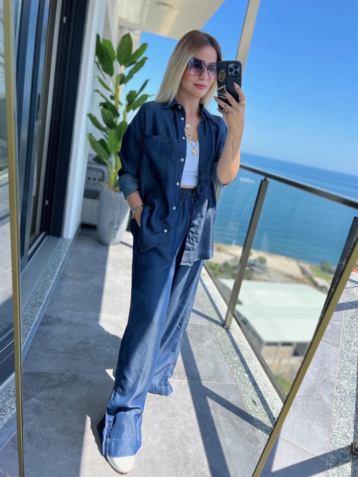 0528 Denim Gömlek Pantolon Takım LACİVERT