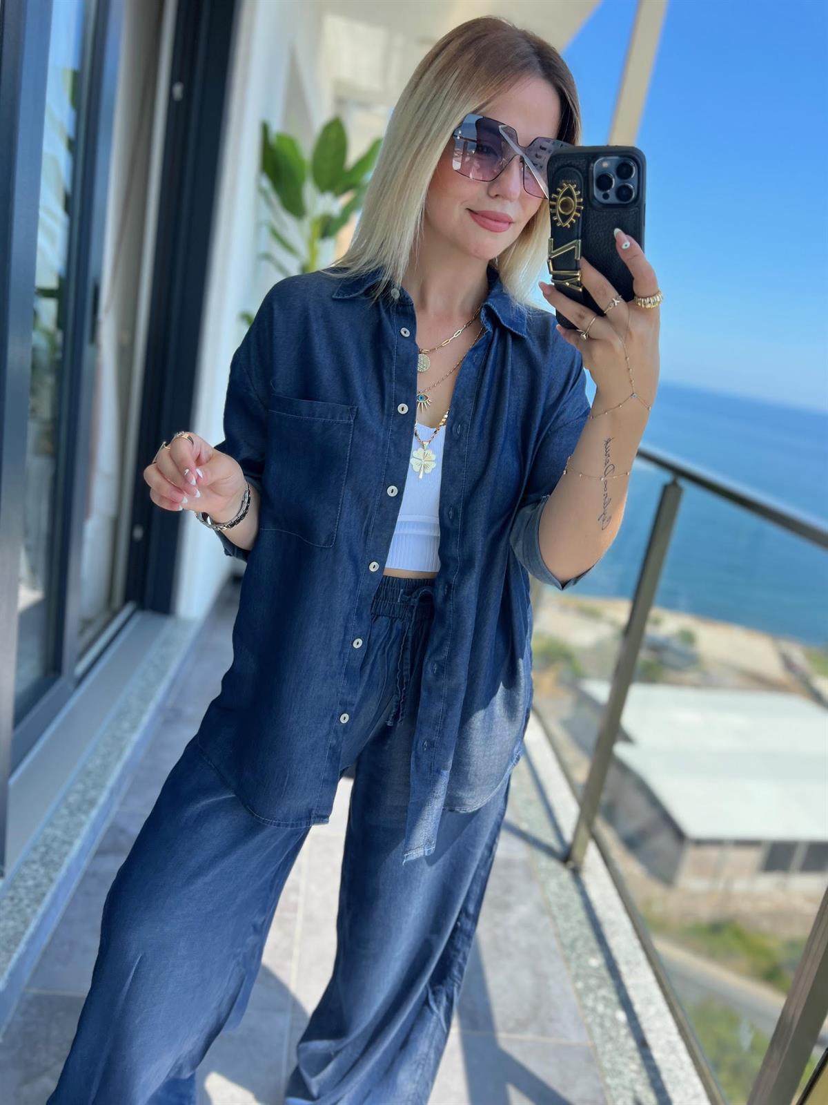 0528 Denim Gömlek Pantolon Takım LACİVERT
