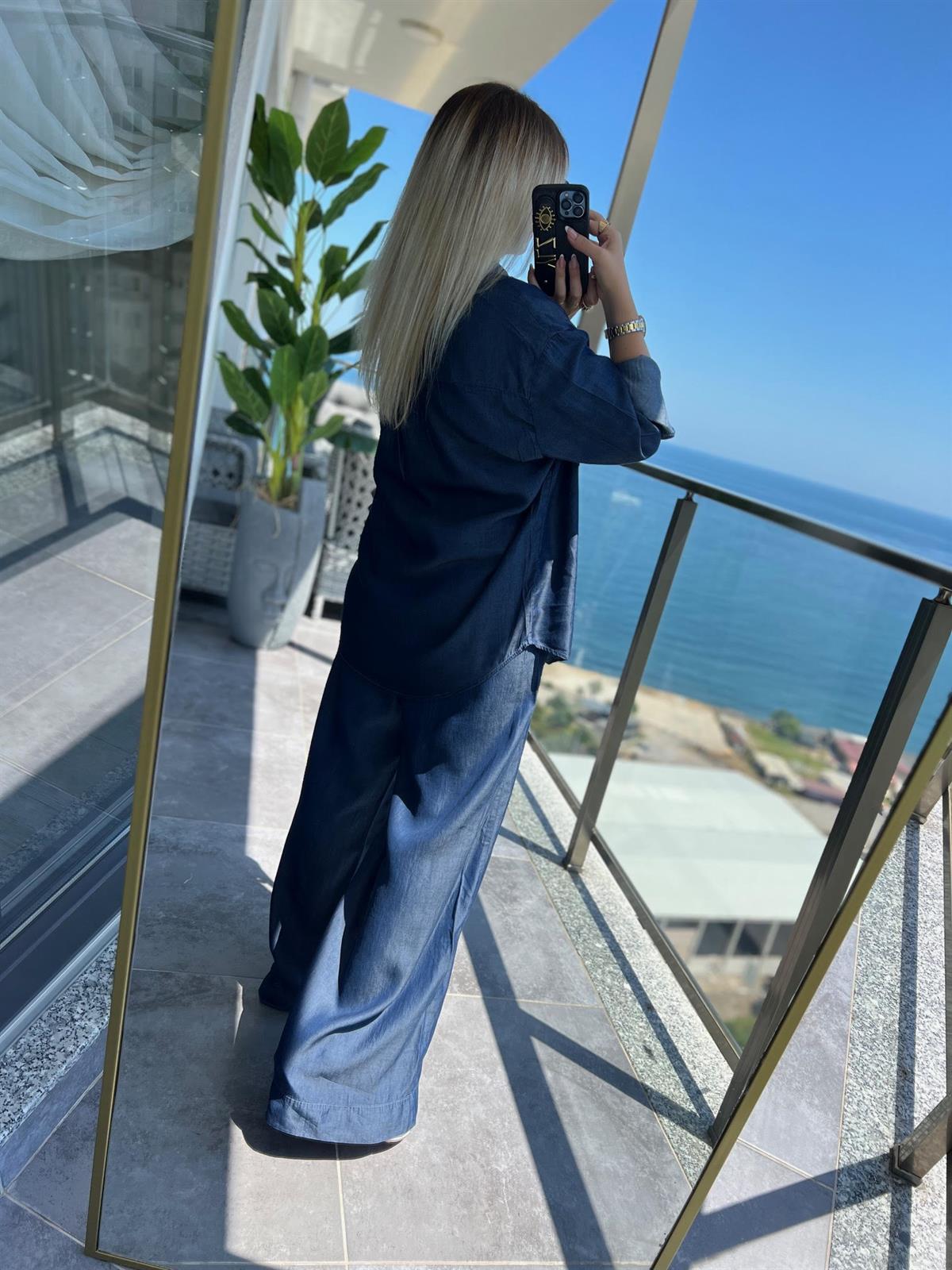 0528 Denim Gömlek Pantolon Takım LACİVERT