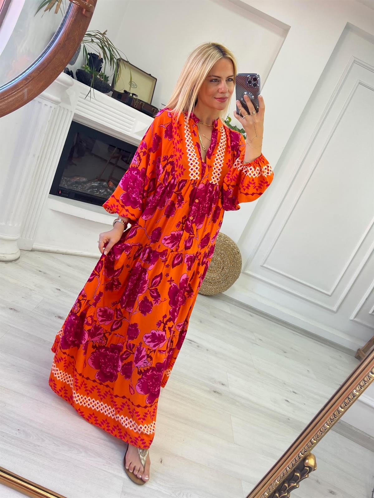 056 Katleya Model Elbise TURUNCU