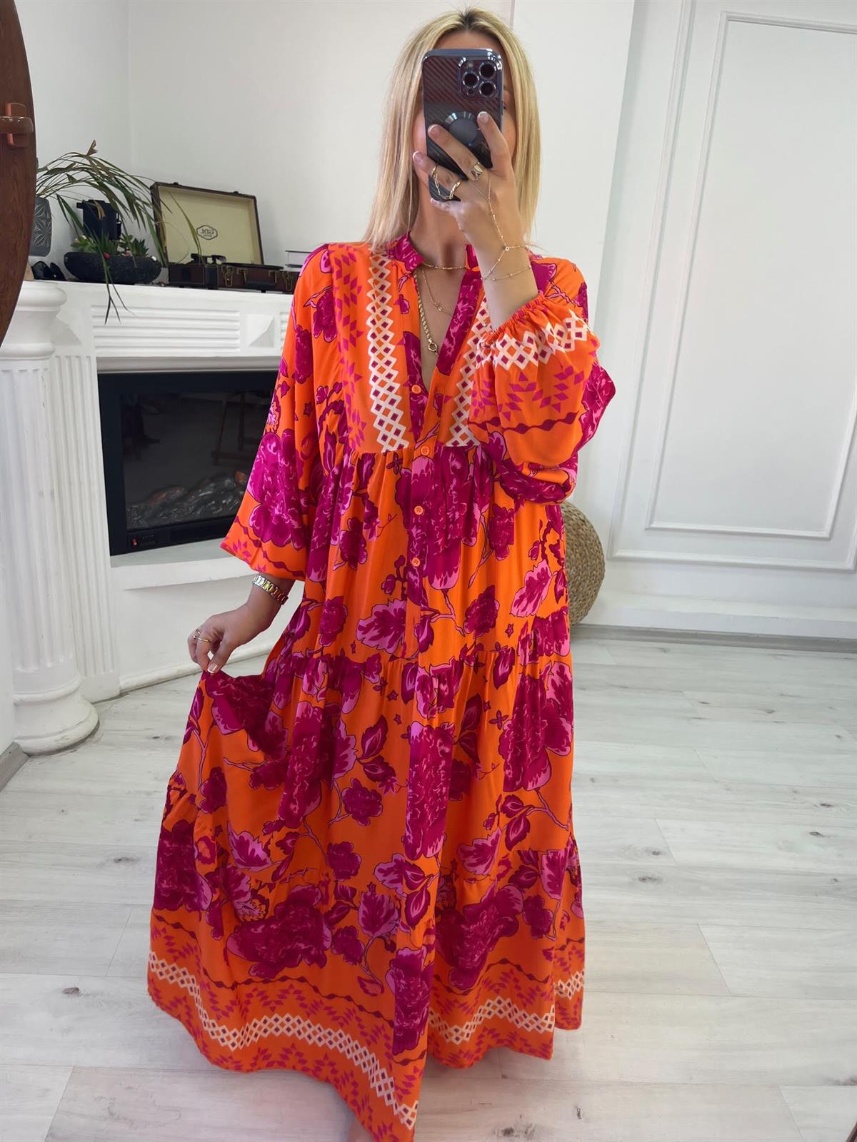 056 Katleya Model Elbise TURUNCU