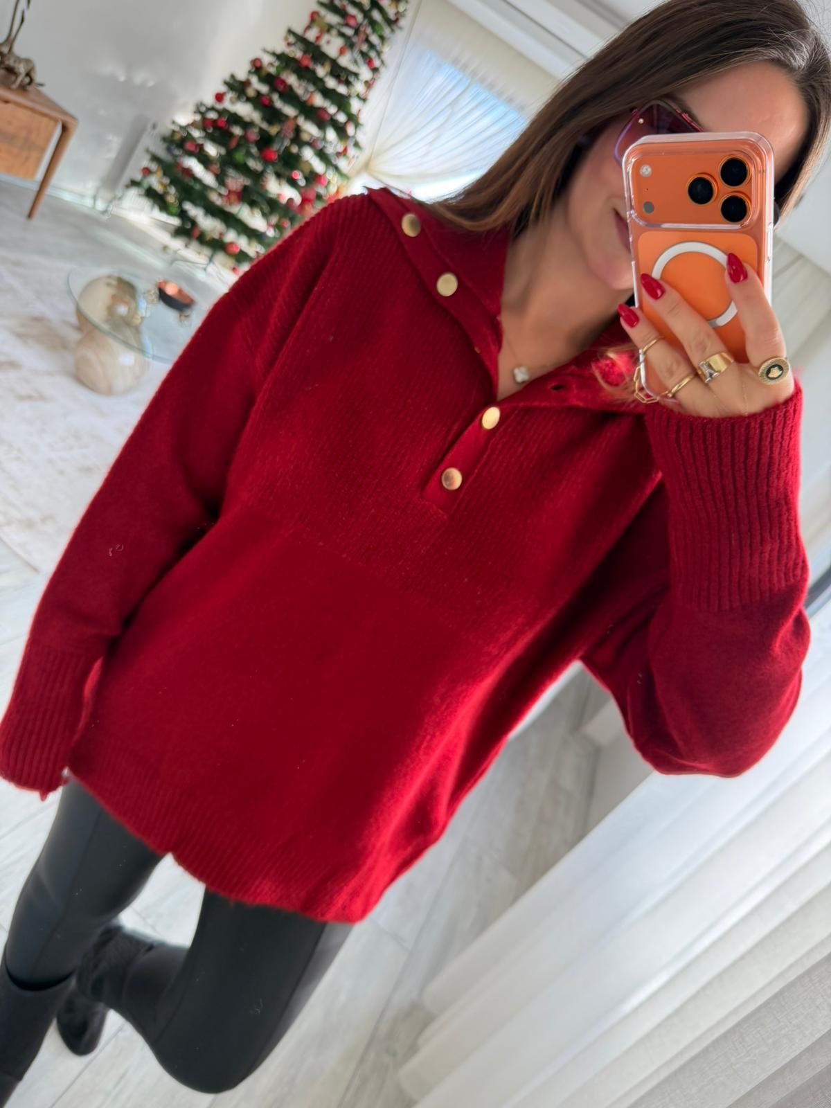 059 Patlı Polo Yaka Kazak BORDO